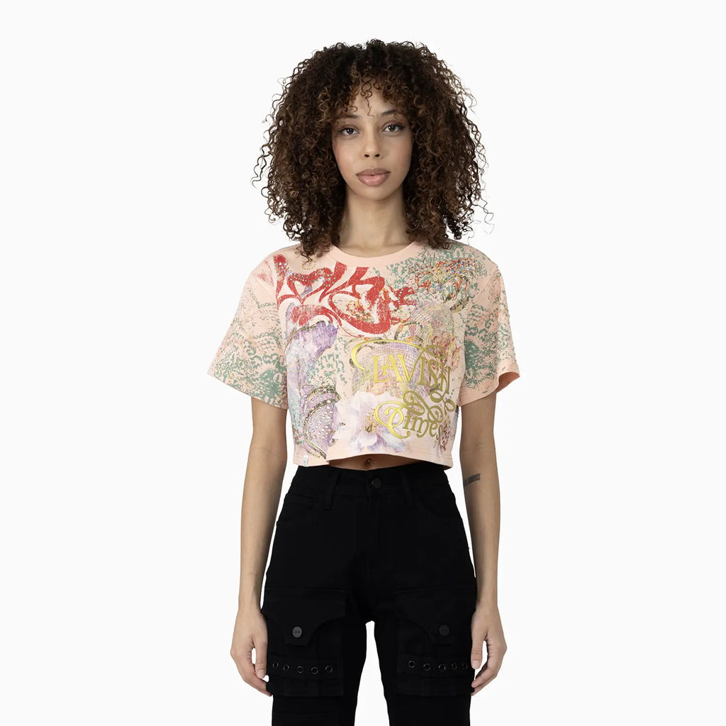 Women's Graphic Print Crop Top and Flared Cargo Pant Outfit