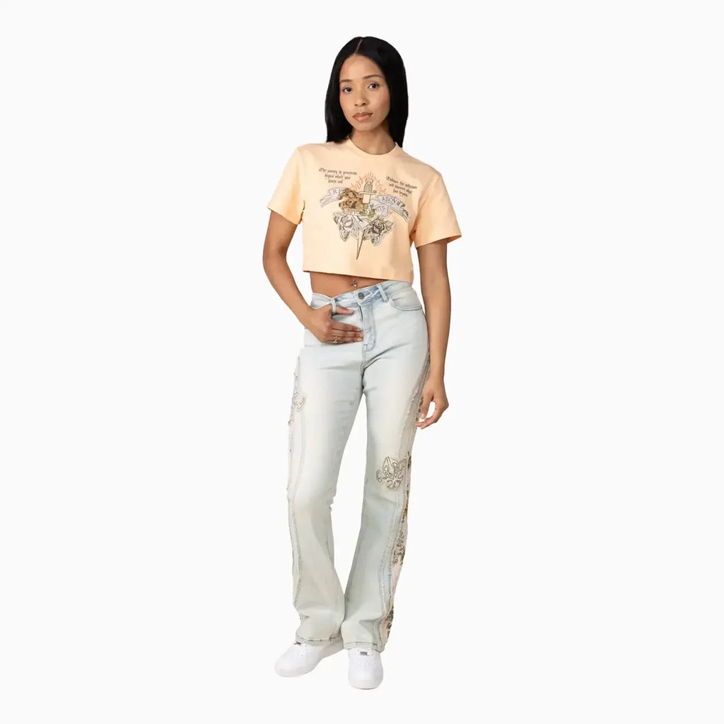 Ensemble crop top graphique taille haute pour femme