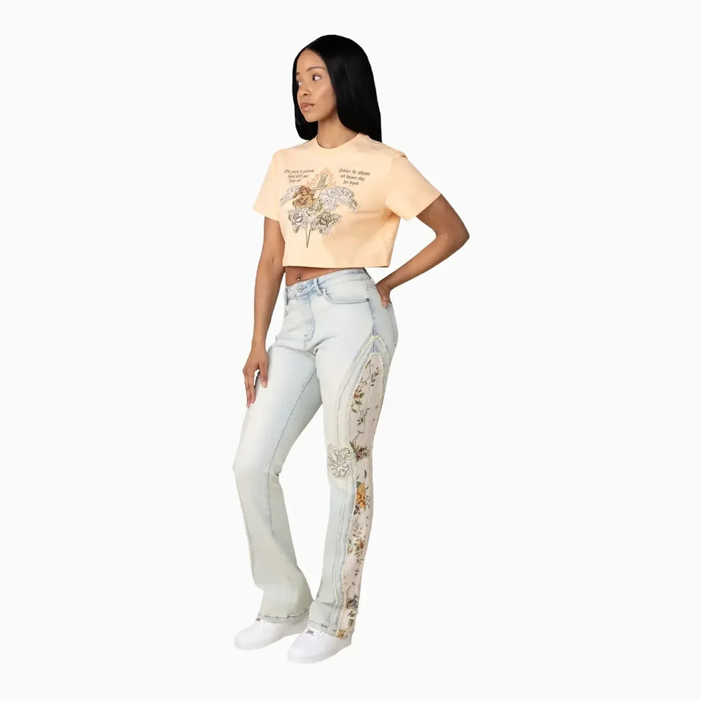Ensemble crop top graphique taille haute pour femme