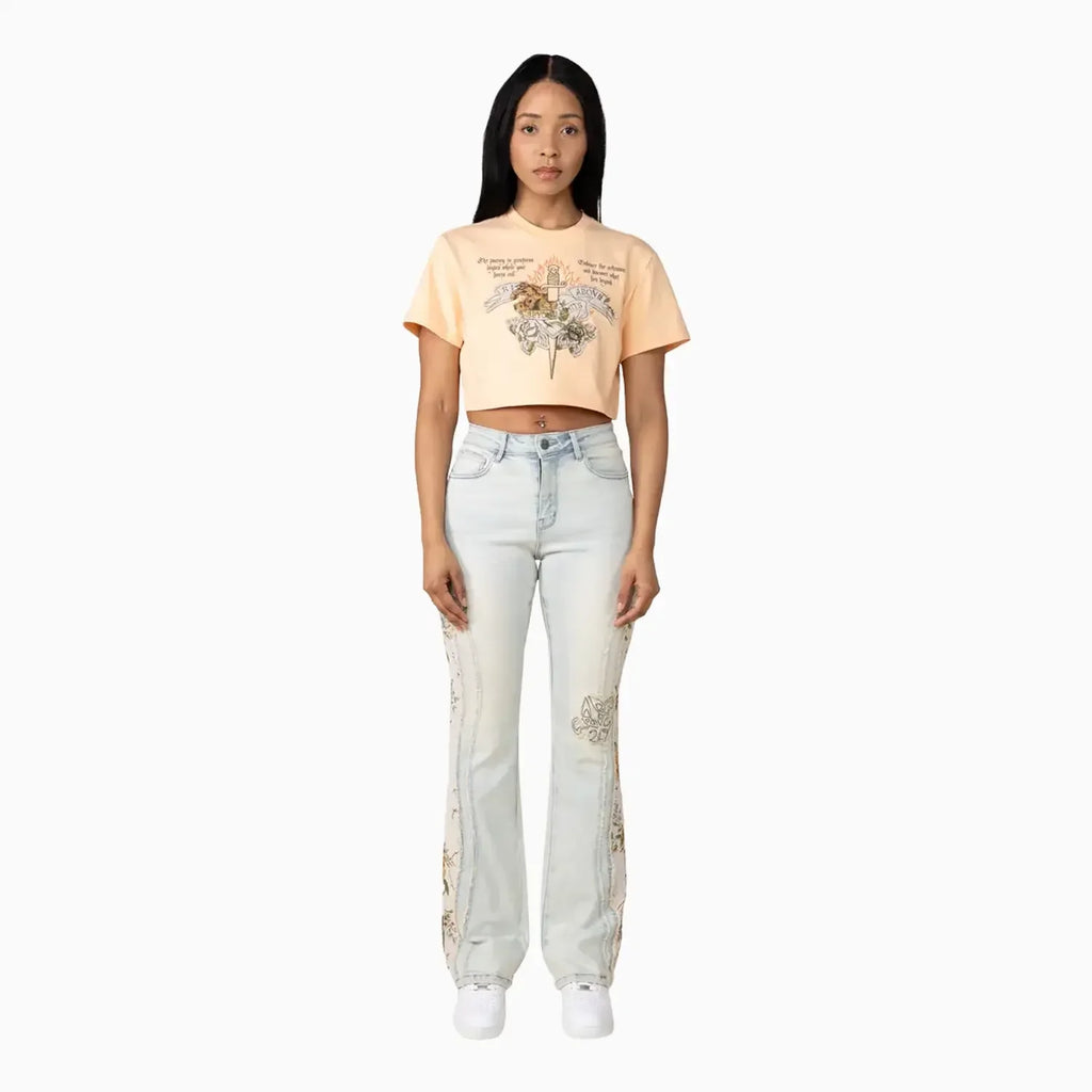 Ensemble crop top graphique taille haute pour femme