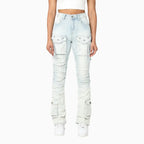 Women's High Rise Lightening Wash Stacked Jeans Pant