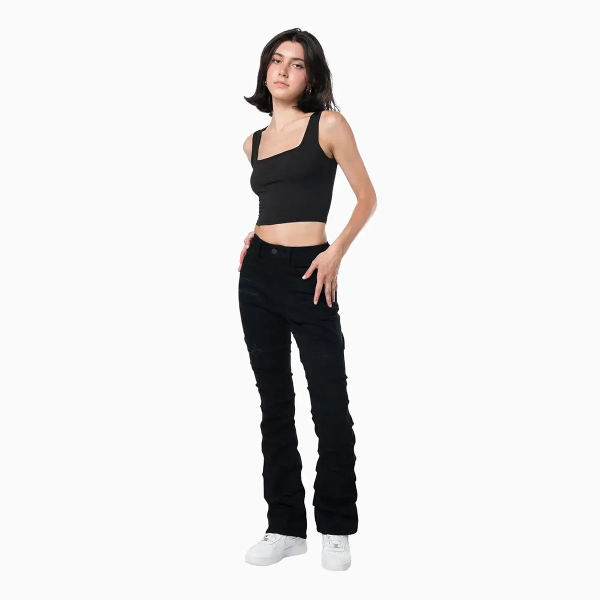 Women's High Rise Rip Off Stack Jeans