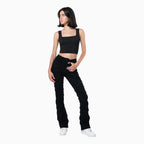 Pantalones vaqueros de mujer de tiro alto con efecto rasgado y apilado