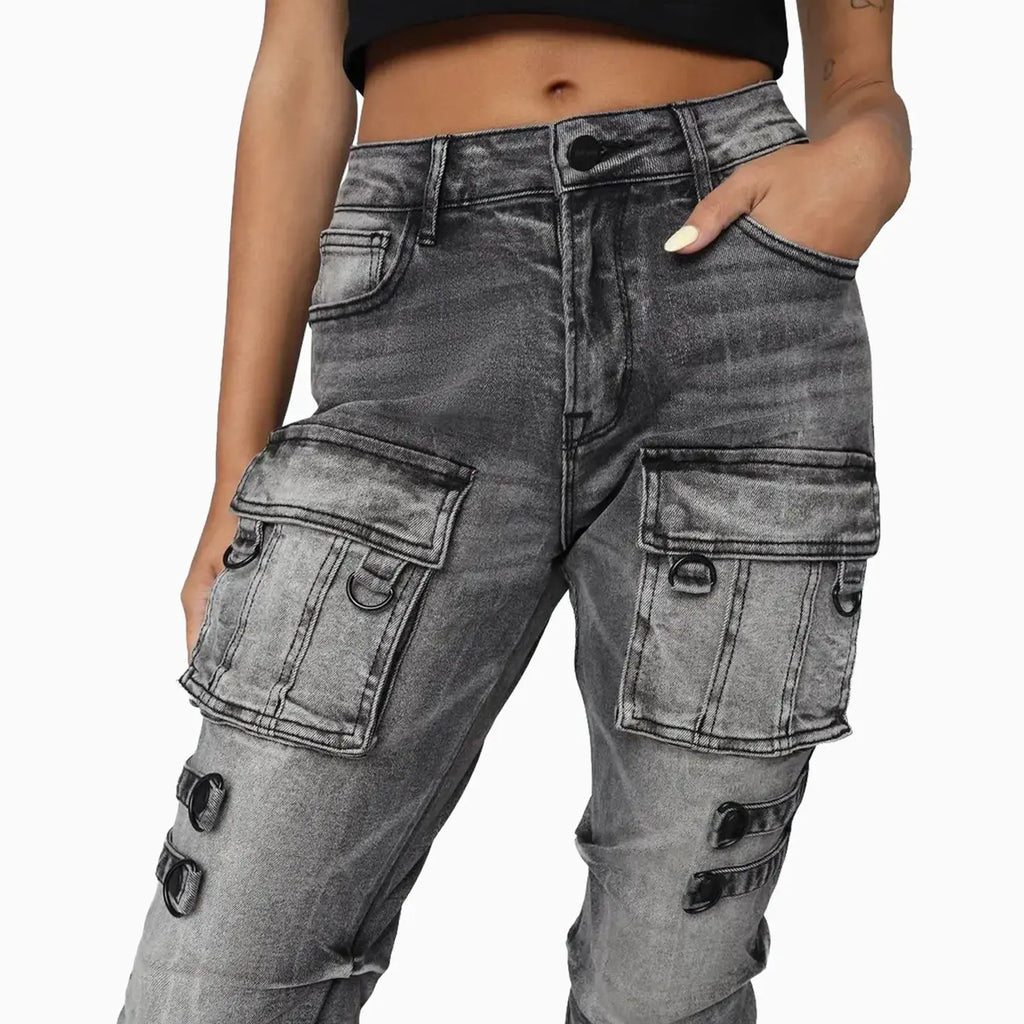 Pantalon taille haute femme, effet pincé sur les côtés