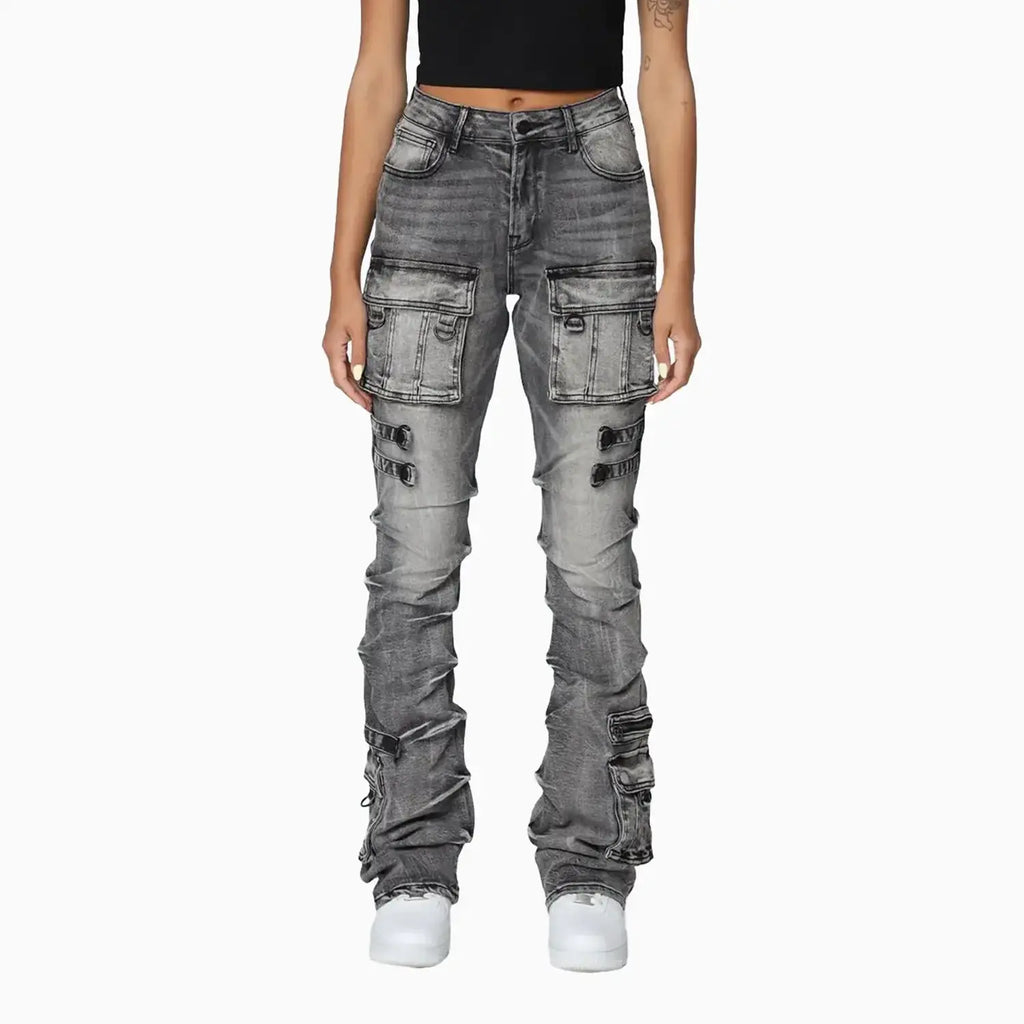 Pantalon taille haute femme, effet pincé sur les côtés