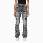 Pantalon taille haute femme, effet pincé sur les côtés