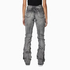 Pantalon taille haute femme, effet pincé sur les côtés