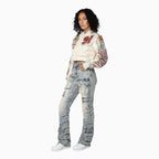 Pantalon taille haute femme, effet pincé sur les côtés
