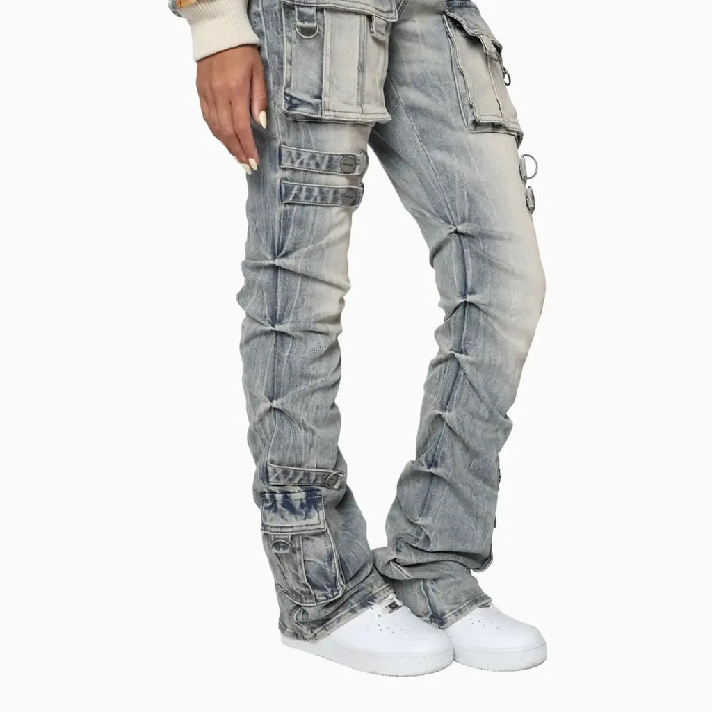 Pantalon taille haute femme, effet pincé sur les côtés