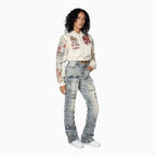 Pantalon taille haute femme, effet pincé sur les côtés