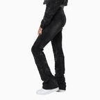 Ensemble Veste en jean ornée de strass et jean Noir pour Femme