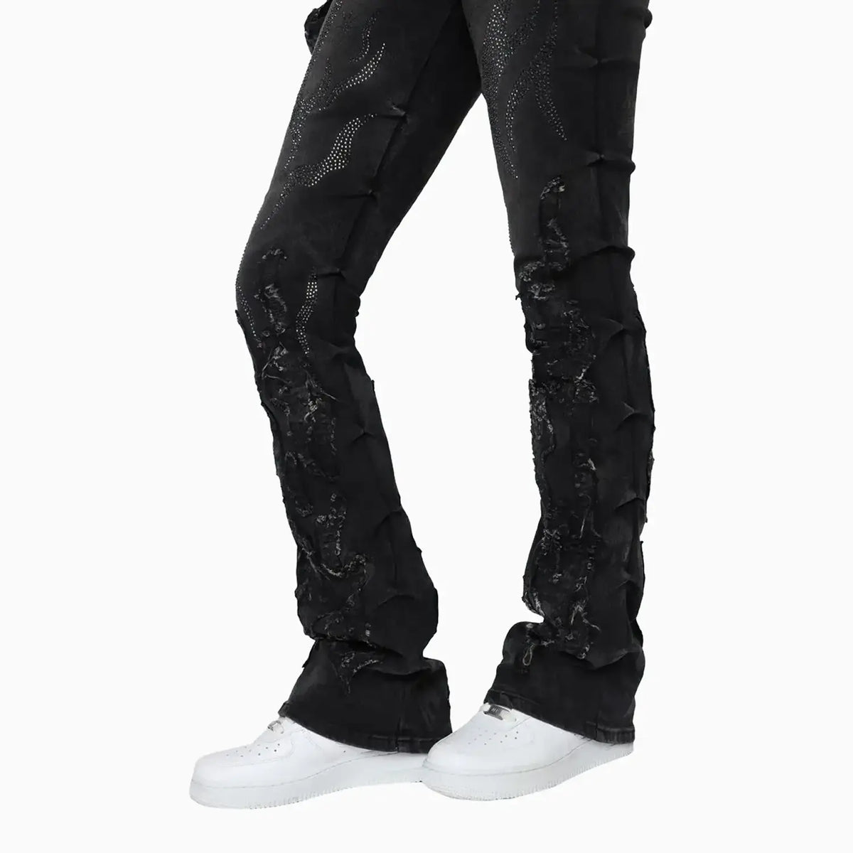 Ensemble Veste en jean ornée de strass et jean Noir pour Femme