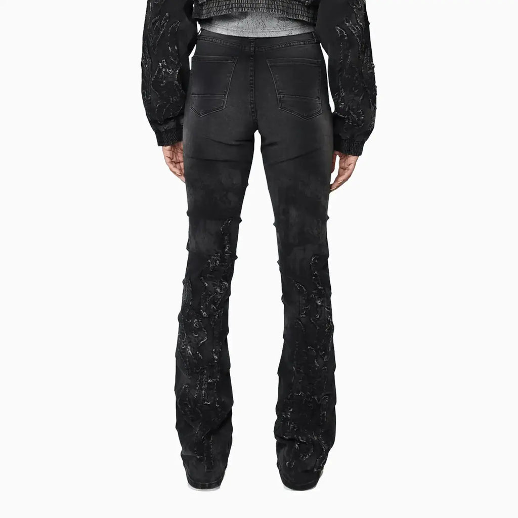 Ensemble Veste en jean ornée de strass et jean Noir pour Femme