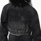 Ensemble Veste en jean ornée de strass et jean Noir pour Femme