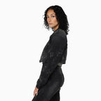 Ensemble Veste en jean ornée de strass et jean Noir pour Femme