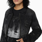Ensemble Veste en jean ornée de strass et jean Noir pour Femme