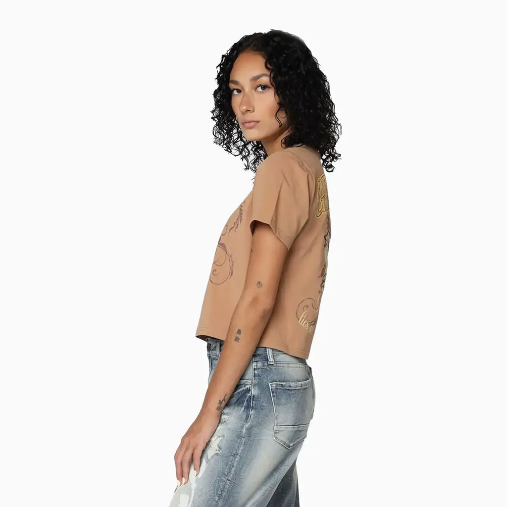 T-shirt femme en coton flammé à manches courtes