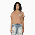 T-shirt femme en coton flammé à manches courtes