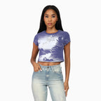 Conjunto de crop top con pedrería y jeans apilados para mujer