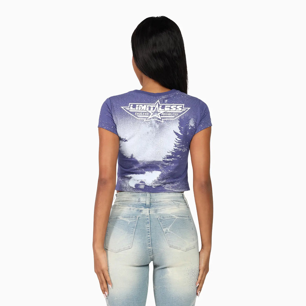 Conjunto de crop top con pedrería y jeans apilados para mujer