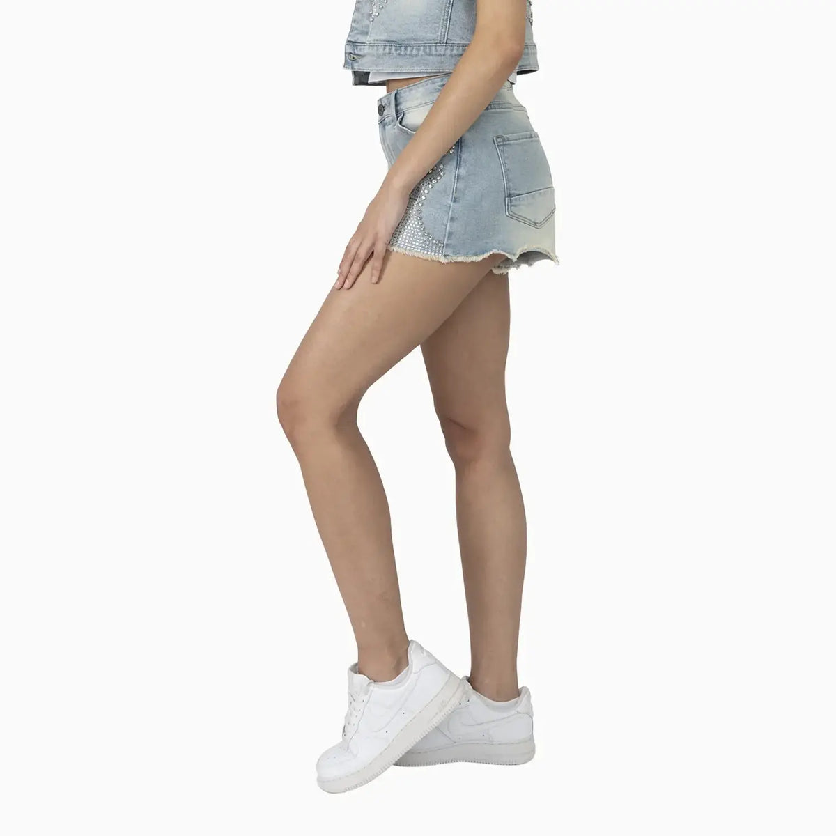 Women's Rhinestone Detail T-Shirt and Shorts Outfit