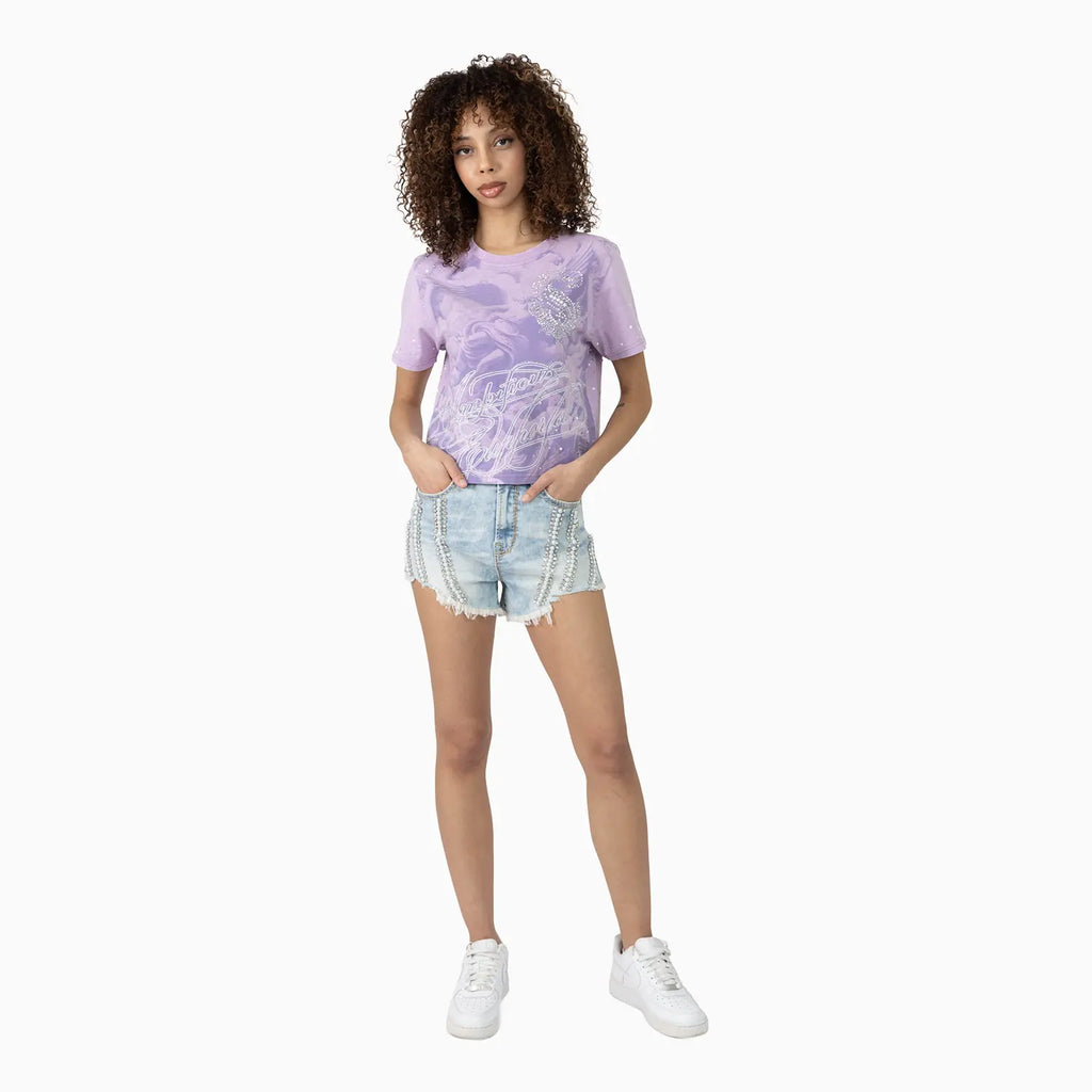 Women's Rhinestone Detail T-Shirt and Shorts Outfit