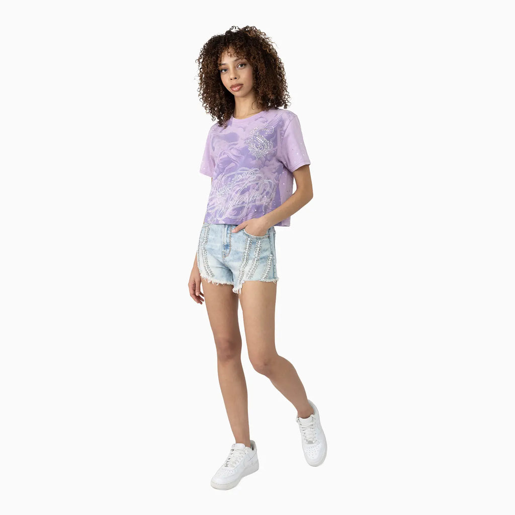 Women's Rhinestone Detail T-Shirt and Shorts Outfit