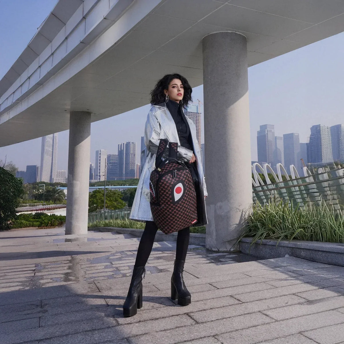 One Eye Brown Check Backpack