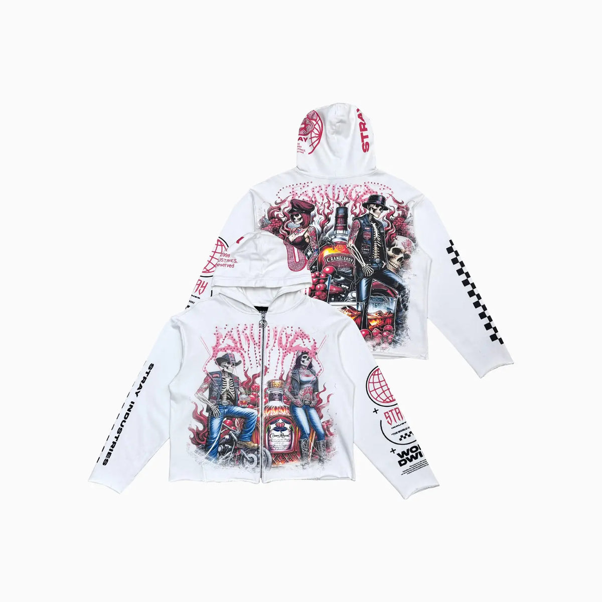 Sudadera con capucha y cremallera para hombre con estampado de esqueleto motorizado