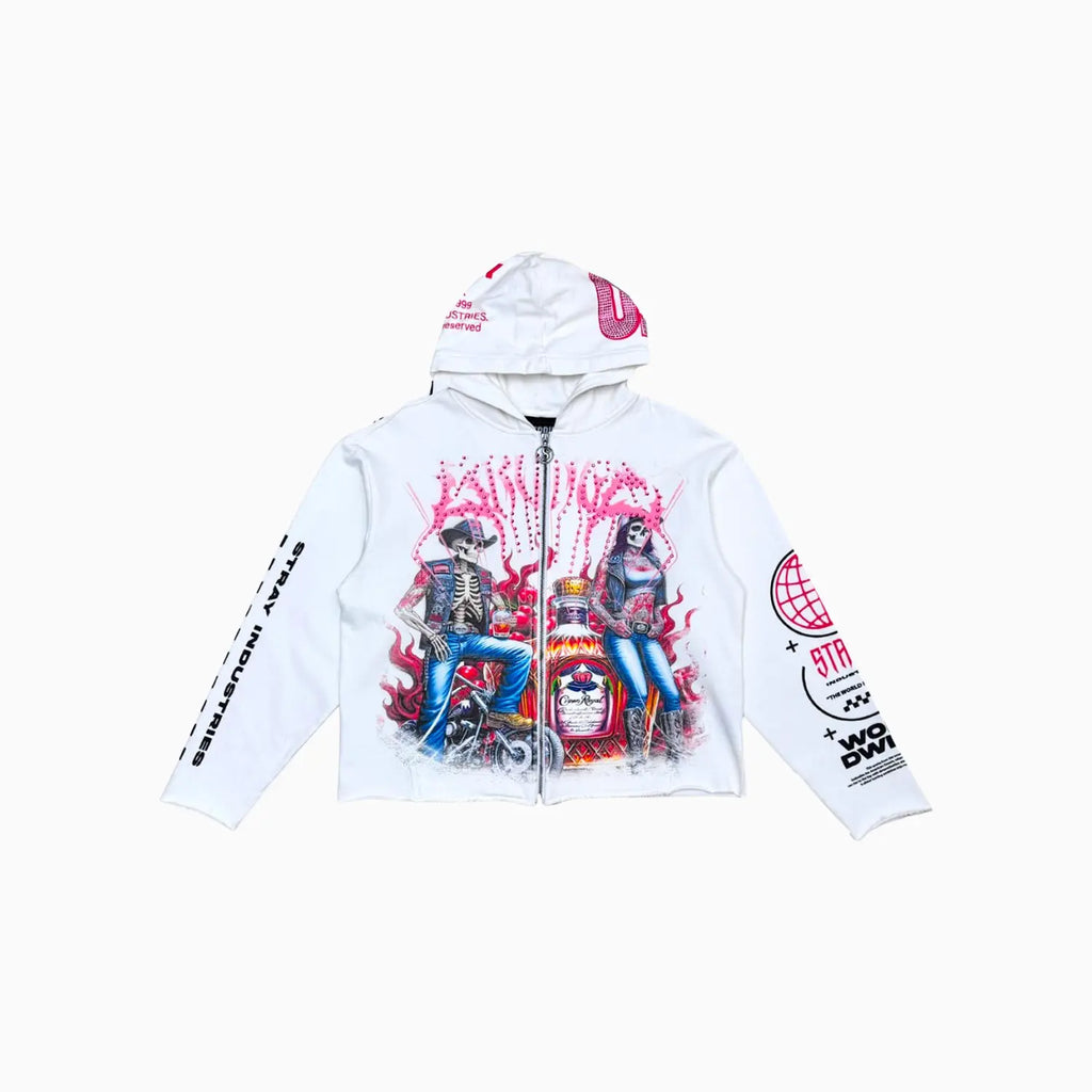 Sweat à capuche zippé pour homme avec motif squelette motard