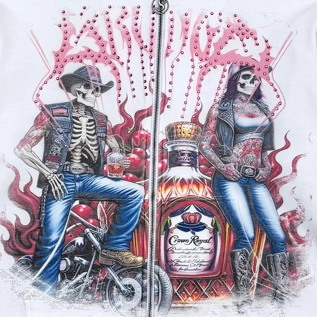 Sweat à capuche zippé pour homme avec motif squelette motard