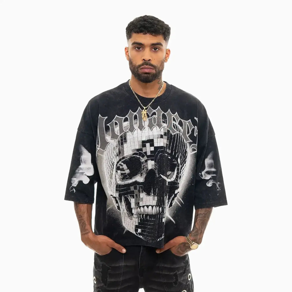 Camiseta Gráfica Oversize de Calavera Digital Monarch para Hombre