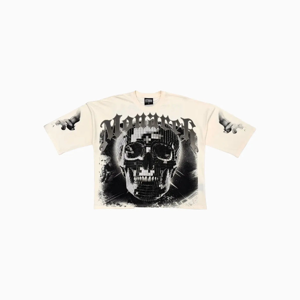 T-shirt graphique surdimensionné pour homme avec tête de mort numérique Monarch