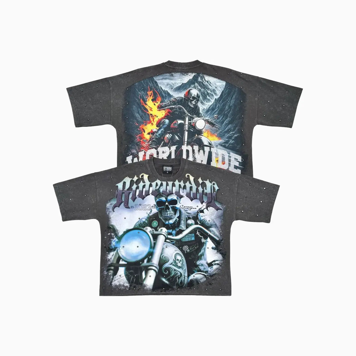 Camiseta de hombre extragrande estampada con corte ancho para motociclista