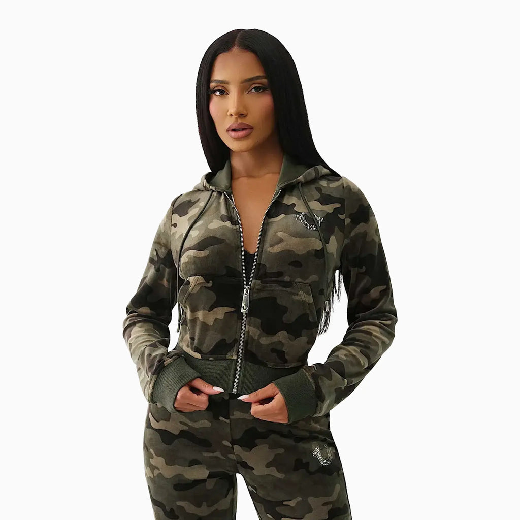 Ensemble velours camouflage raccourci pour femme