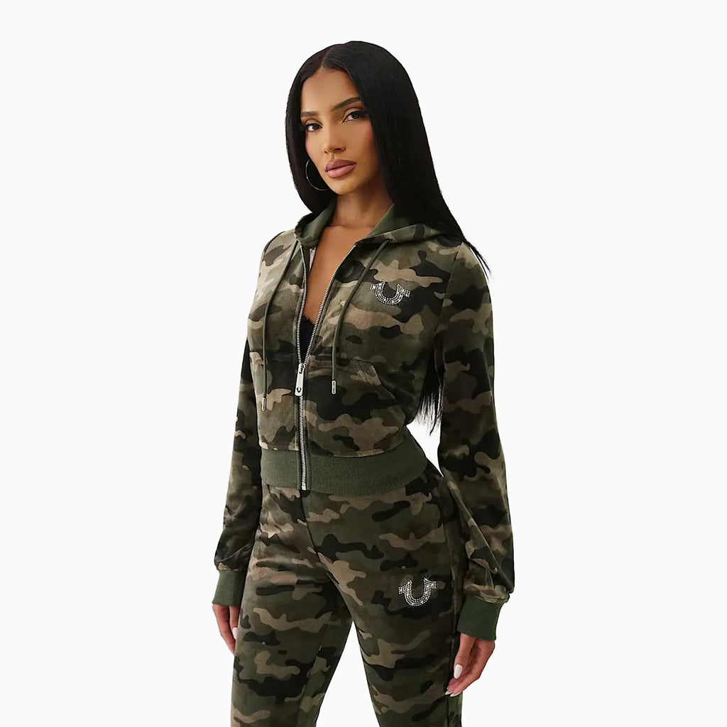 Ensemble velours camouflage raccourci pour femme