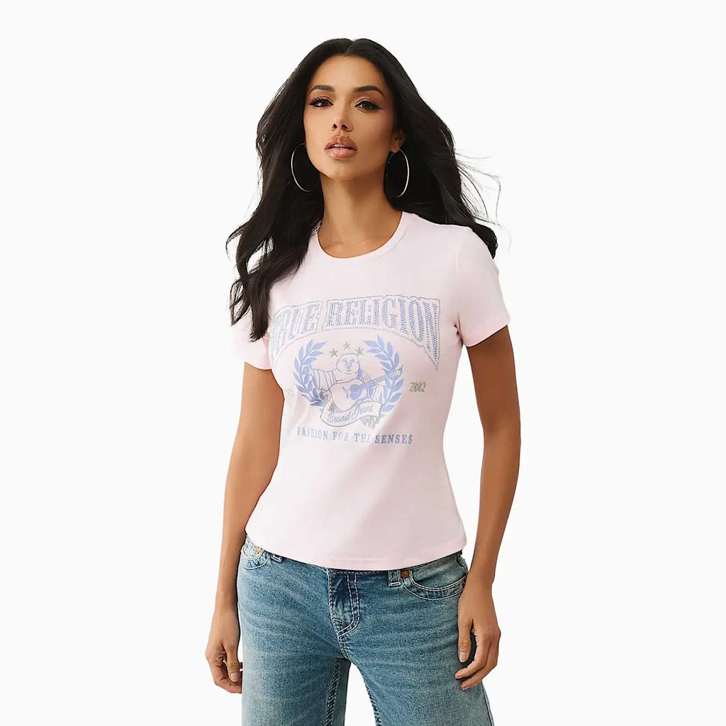T-shirt femme à l'effigie d'un Bouddha orné de cristaux