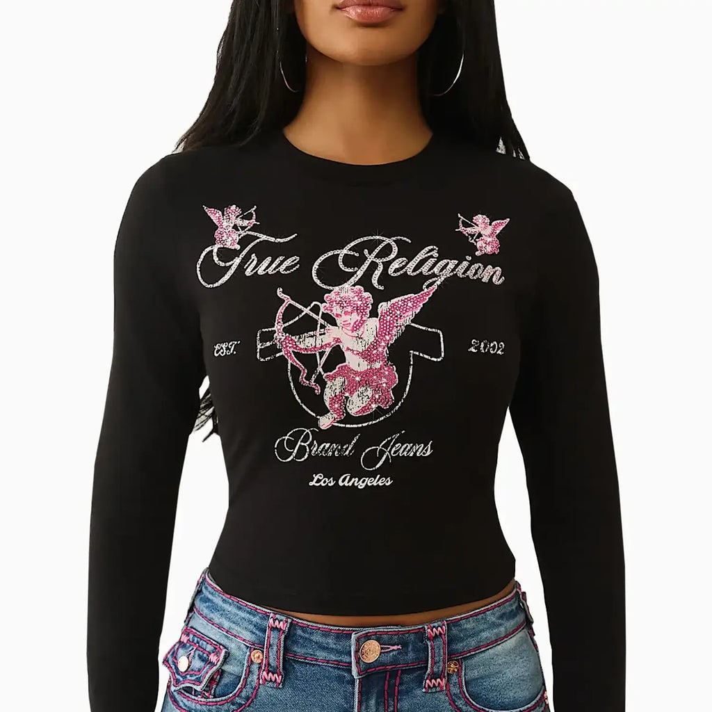 T-shirt bébé à manches longues Cupid en cristal pour femme