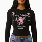 T-shirt bébé à manches longues Cupid en cristal pour femme