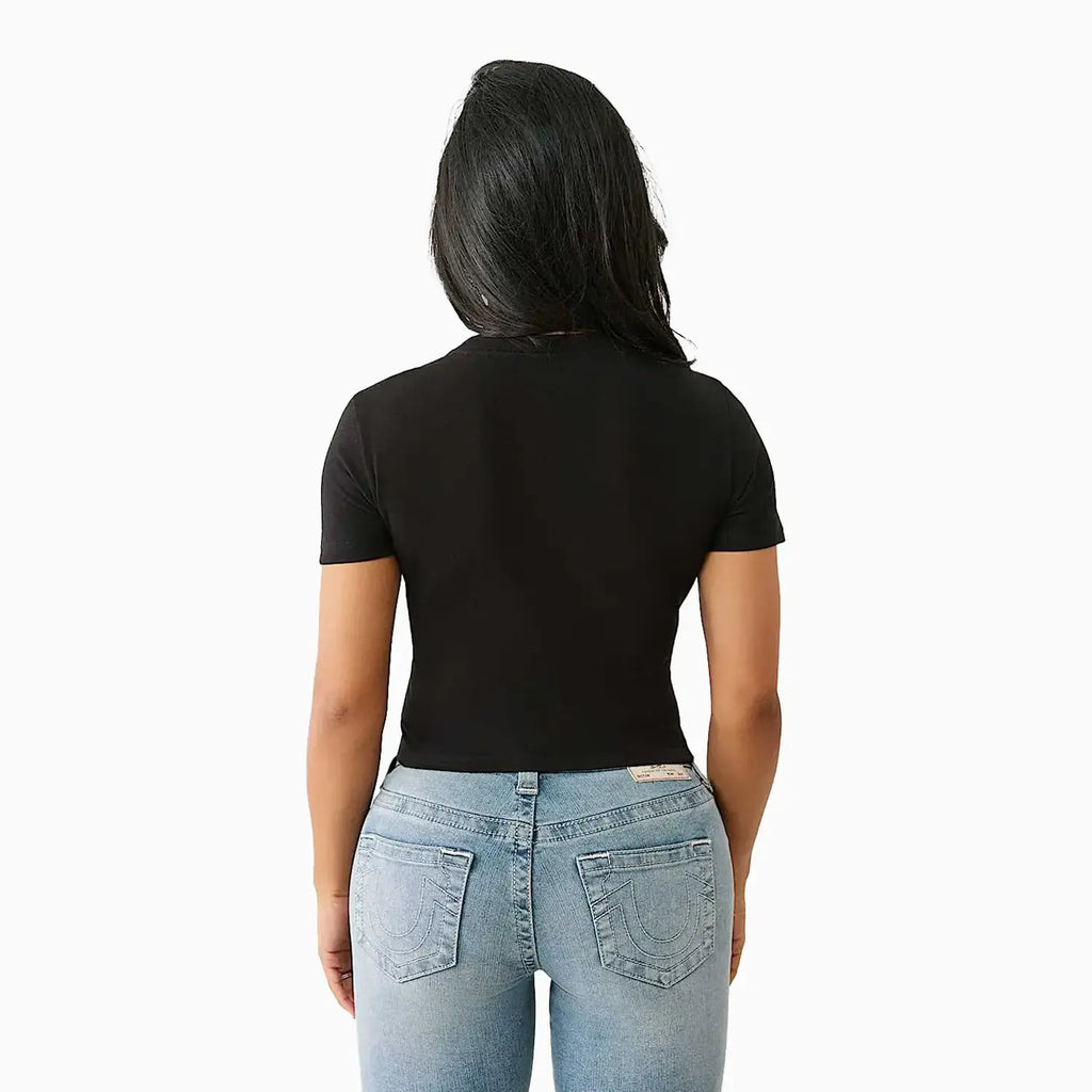T-shirt court léopard en cristal pour femme