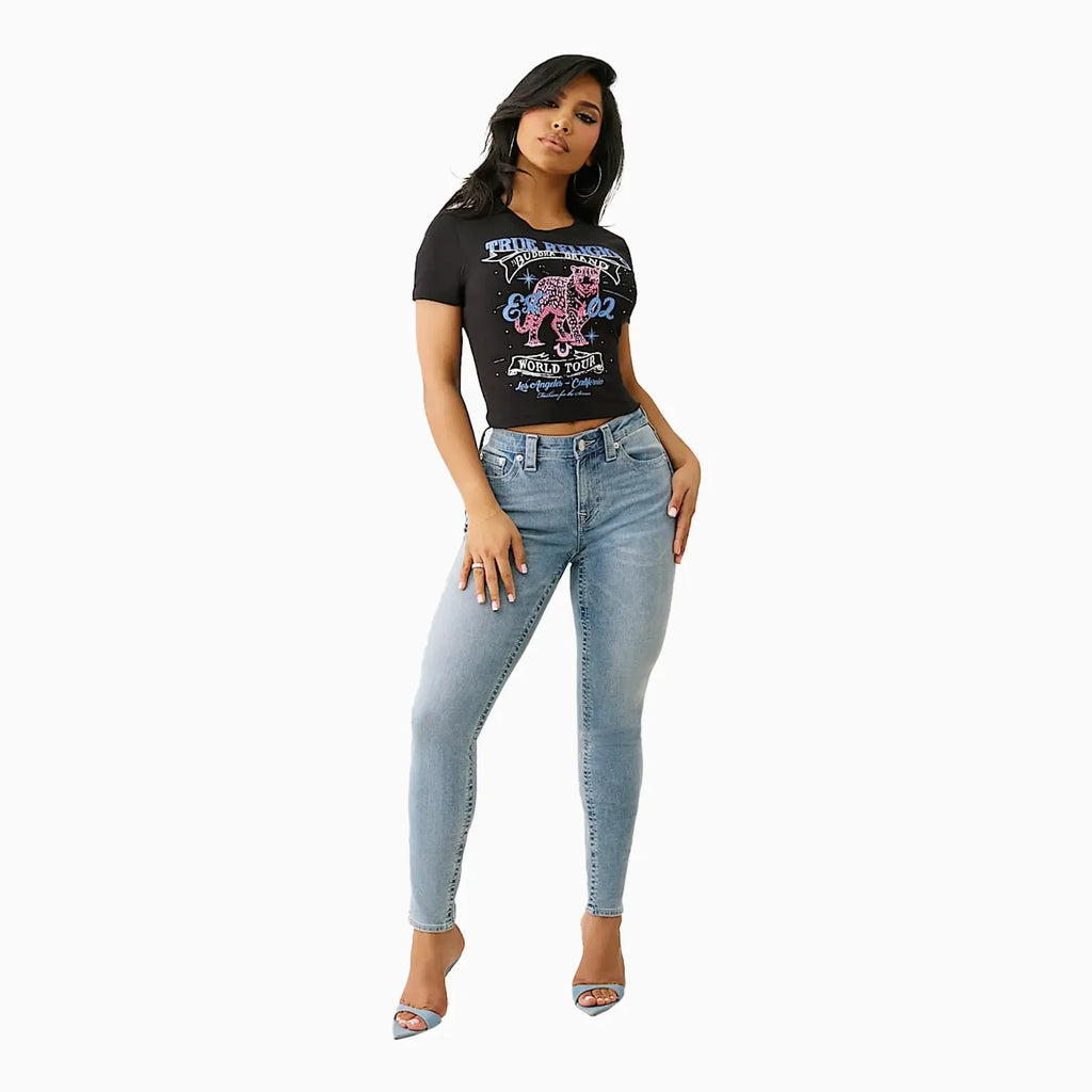 T-shirt court léopard en cristal pour femme