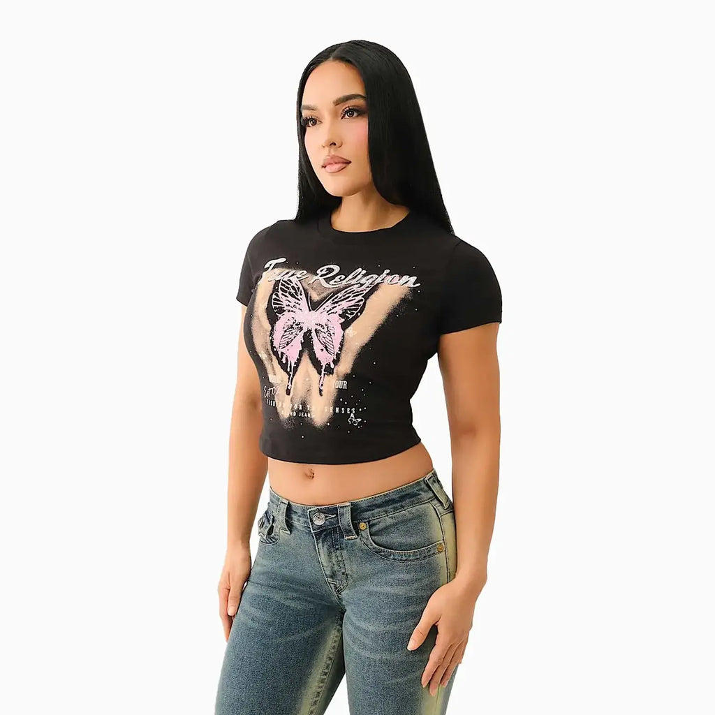 T-shirt bébé papillon en cristal pour femme
