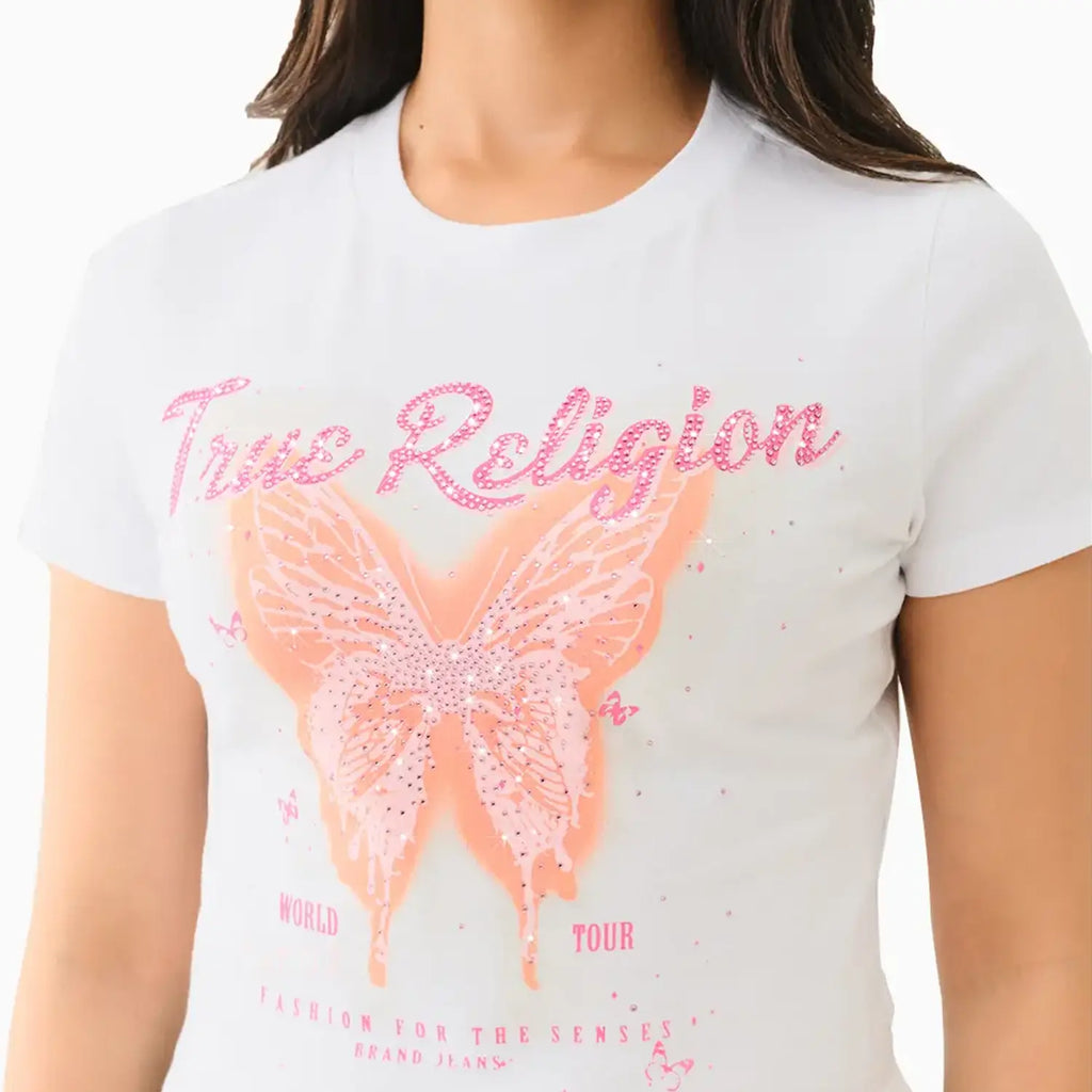 T-shirt bébé papillon en cristal pour femme