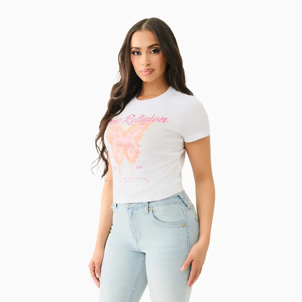T-shirt bébé papillon en cristal pour femme