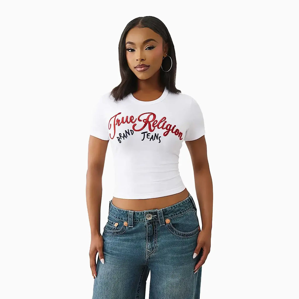T-shirt court brodé du logo pour femme