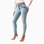 Jean skinny galbant Jennie à taille mi-haute et grand rabat en T pour femme
