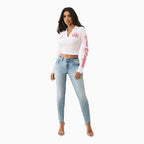Jean skinny galbant Jennie à taille mi-haute et grand rabat en T pour femme