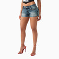 Short Joey pour femme, taille basse, avec rabat à découpes et ornements