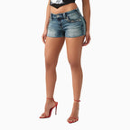 Short Joey pour femme, taille basse, avec rabat à découpes et ornements
