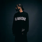 Sweat-shirt noir col rond homme retravaillé